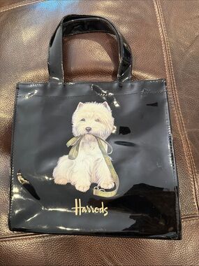 Harrods Black Patent Tote with Westie Dog Motif